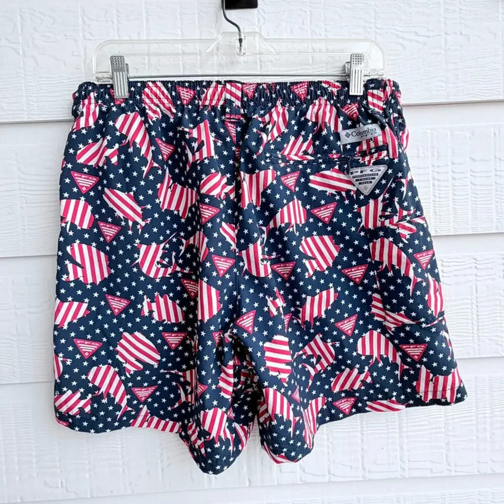 Columbia PFG Americana Flag Fish Shorts Medium Elastic Waist